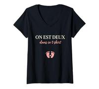 Femme on Est Deux dans Ce T Shirt Future Maman Enceinte T-Shirt avec Col en V