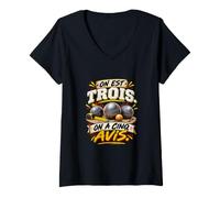 Femme on Est Trois on A Cinq Avis Équipe Pétanque T-Shirt avec Col en V