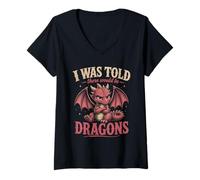 Femme on m'a Dit qu'il y aurait des Dragons mythiques T-Shirt avec Col en V