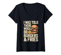 Femme on m'a Dit qu'il y aurait des Hamburgers et des Frites, C'est drôle T-Shirt avec Col en V