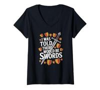 Femme on m'a Dit qu'il y aurait Un Festival Swords Renaissance T-Shirt avec Col en V