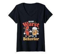 Femme on My Wurst Behavior Oktoberfest Funny German American Humor T-Shirt avec Col en V