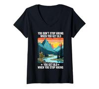 Femme on n'arrête Pas de Faire de la randonnée Quand on vieillit, on vieillit T-Shirt avec Col en V