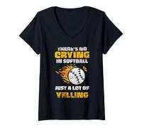 Femme on Ne Pleure Pas Au Softball Joueur Hobby Amoureux Softball T-Shirt avec Col en V