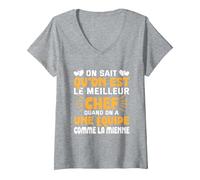 Femme on Sait qu'on est Le Meilleur Chef Super Chef équipe T-Shirt avec Col en V, Gris Chiné, M