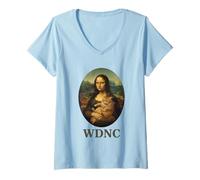 Femme on s'en fout de Mona Lisa Ménopause Cat WDNC T-Shirt avec Col en V