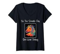 Femme on The Seventh Day God Went Riding « Horse Riders » Drôle T-Shirt avec Col en V
