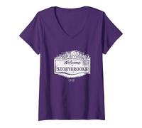Femme Once Upon a Time Bienvenue à Storybrooke T-Shirt avec Col en V, Violet, L