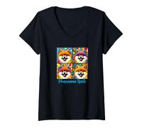 Femme Oncle de Poméranie Style Pop Art T-Shirt avec Col en V