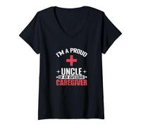 Femme Oncle Fier d'être Un Soignant génial T-Shirt avec Col en V