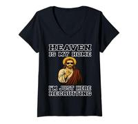 Femme Oncle Jésus Chrétien Religieux Le Ciel Est Ma Maison Jésus T-Shirt avec Col en V
