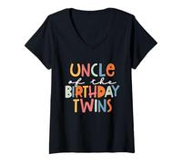 Femme Oncle of The Birthday Twins Kids Cute Twin Bday Party T-Shirt avec Col en V