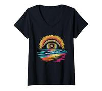 Femme Ondes oculaires de tournesol reflétant la vision surréaliste T-Shirt avec Col en V