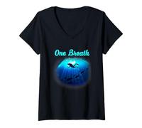 Femme One Breath Scuba Diver sous-Marin Silhouette Graphique T-Shirt avec Col en V