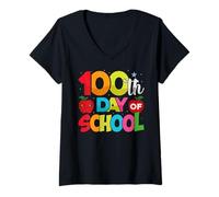 Femme One Hundred Days Later 100 Days of School Student Teacher T-Shirt avec Col en V