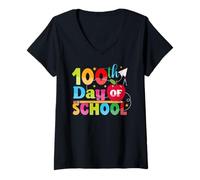 Femme One Hundred Days Later 100 Days of School Student Teacher T-Shirt avec Col en V