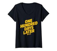 Femme One Hundred Days Later Mème Jaune Citation Sarcastique T-Shirt avec Col en V