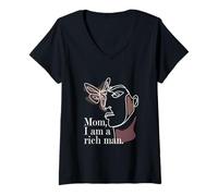 Femme One Line Art Femme - Mom I Am A Rich Man Féminisme T-Shirt avec Col en V