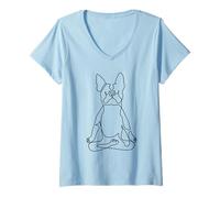 Femme One Line Boston Terrier Easy Pose T-Shirt avec Col en V