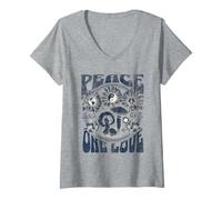 Femme One Love Peace Fleurs mystiques célestes Champignons Terre T-Shirt avec Col en V