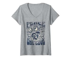 Femme One Love Peace Fleurs mystiques célestes Champignons Terre T-Shirt avec Col en V