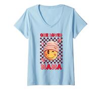 Femme One Loved Mama Chemise à carreaux avec cœurs mignons sourire rose pour femme T-Shirt avec Col en V