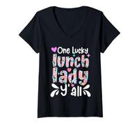 Femme One Lucky Lunch Lady Y'all Funny Cafeteria Kitchen Stuff T-Shirt avec Col en V