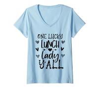 Femme One Lucky Lunch Lady Y'all Funny Cafeteria Kitchen Stuff T-Shirt avec Col en V