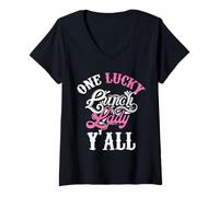 Femme One Lucky Lunch Lady Y'all Funny Cafeteria Kitchen Stuff T-Shirt avec Col en V