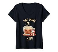 Femme One More Sip Père Noël Chocolat Chaud Noël Pyjama de Noël T-Shirt avec Col en V