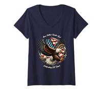 Femme One Nation, One God - Vintage Watercolor Eagle 1776-2026 250 T-Shirt avec Col en V