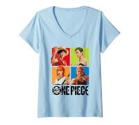 Femme One Piece Character Squares Map T-Shirt avec Col en V