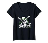 Femme One Piece Green Doodle Jolly Roger Logo T-Shirt avec Col en V