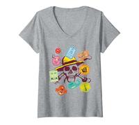 Femme One Piece Skull Travel Stickers T-Shirt avec Col en V