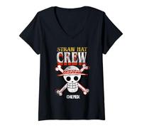 Femme One Piece Straw Hat Crew Logo T-Shirt avec Col en V