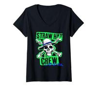 Femme One Piece Straw Hat Crew Scrapbook T-Shirt avec Col en V