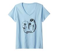 Femme One - Portrait Pavots et Abeille T-Shirt avec Col en V