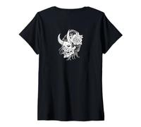 Femme Oni Geisha Masque Tatouage Style Démon Japonais Art T-Shirt avec Col en V