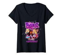 Femme Only Bratz Are Bratz Aérographe Rose Violet Paillettes Rétro T-Shirt avec Col en V