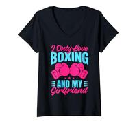 Femme Only Love Boxing & My Girlfriend Gants de Boxe T-Shirt avec Col en V