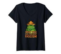 Femme Only You Can Prevent Fascism Frog Illustration Grenouilles T-Shirt avec Col en V