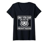 Femme Only You Can Resist Prevent Fascism Bear Militantisme T-Shirt avec Col en V