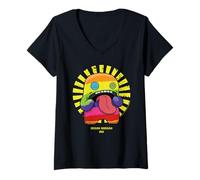 Femme Oogah Boogah Laboratory Misfits Texte japonais rétro T-Shirt avec Col en V