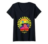 Femme Oogah Boogah Laboratory Misfits Texte Japonais rétro T-Shirt avec Col en V