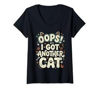 Femme Oops! I Got Another Cat Fun Chaton Rétro Femme Chat Maman T-Shirt avec Col en V