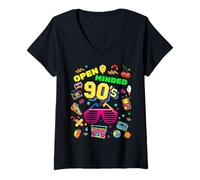 Femme Open Minded 90's Generation, Cool Retro Back to 90's Graphic T-Shirt avec Col en V