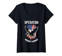 Femme Opération Midnight Hammer Eagle Drapeau USA Military Pride T-Shirt avec Col en V