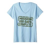 Femme Opération Mission 100 Jours École COMPLÈTE Force Militaire T-Shirt avec Col en V