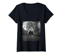 Femme Opossum Amusant sautant sur Trampoline Animal de la forêt Graphique T-Shirt avec Col en V