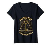 Femme Opportunités de manifeste Symbole clé Motivation T-Shirt avec Col en V